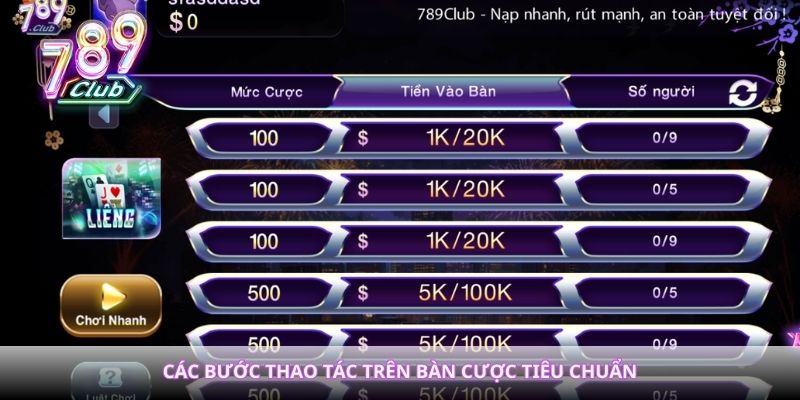 Các bước thao tác trên bàn cược tiêu chuẩn